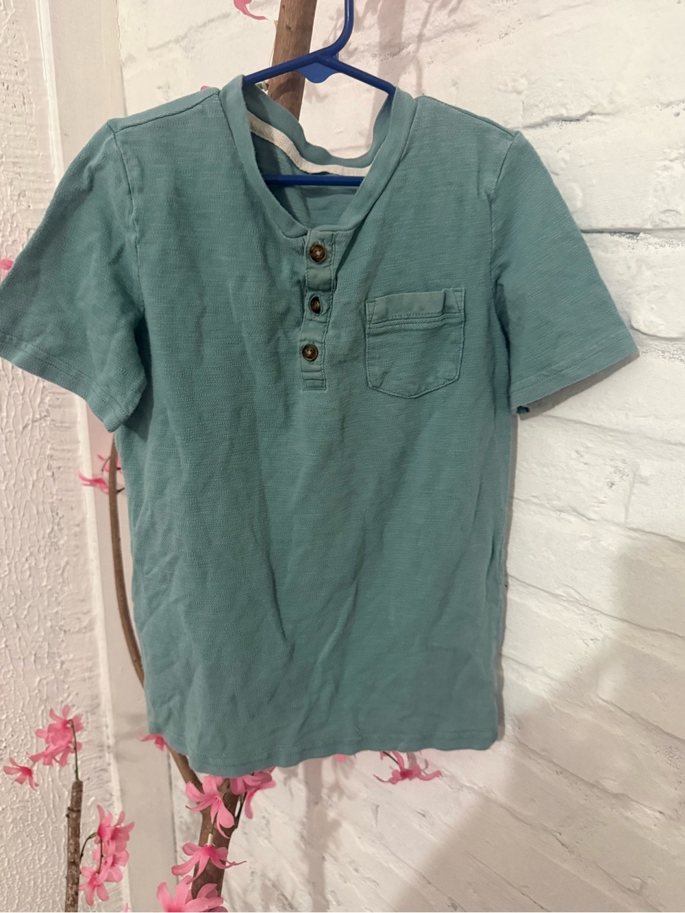 Kids Short Sleeve Henley Shirt - Teal